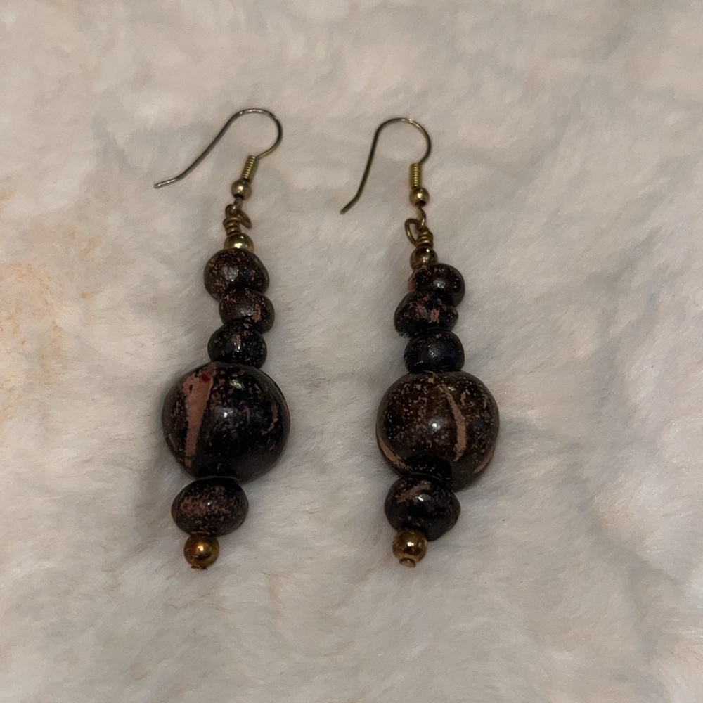 Handcrafted Eggplant and Lavender Dangle Earrings - Picture 1 of 3